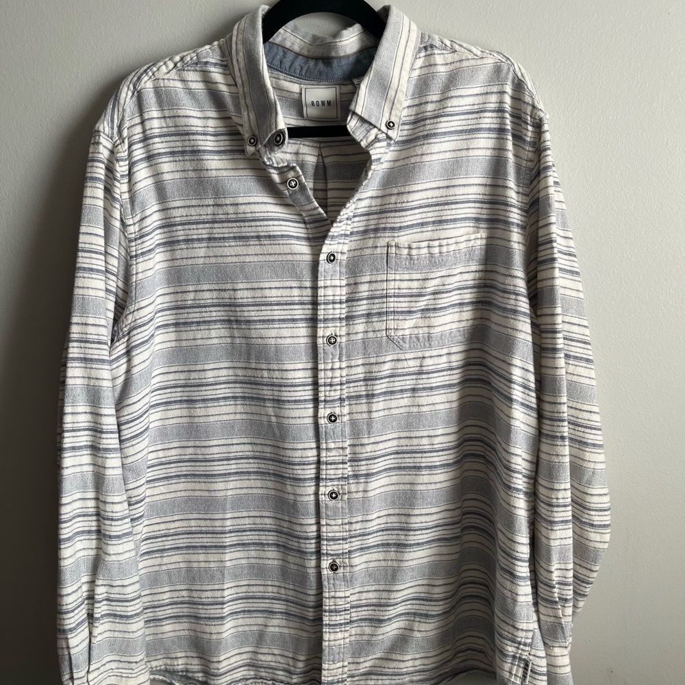 Rowm Shirt Mens XL Blue White Striped Button Down Long Sleeve